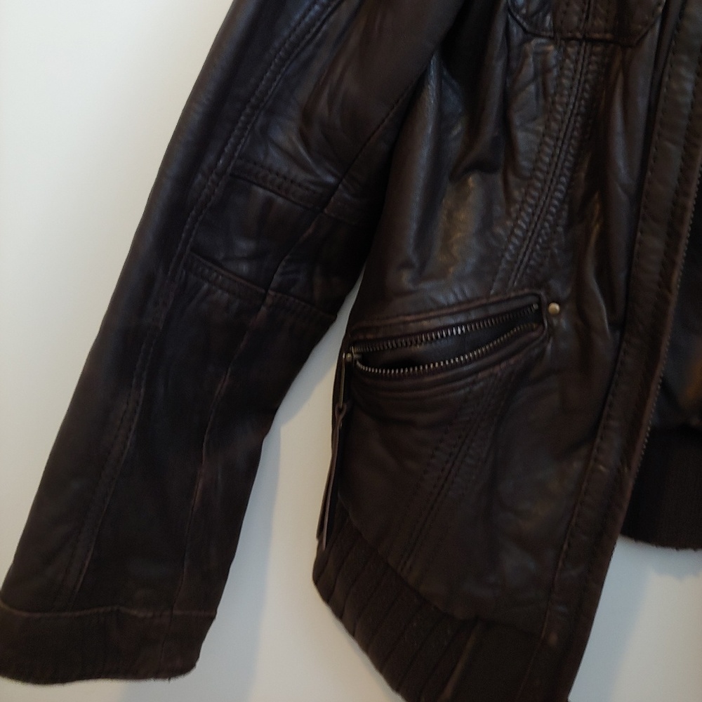 Michael Kors Genuine Leather Bomber Jacket Brown M - Picture 5 of 7